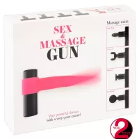 Box von der Sex & Massage Gun mit Dildo Aufsatz in Schwarz und Pink von You2Toys - stehend