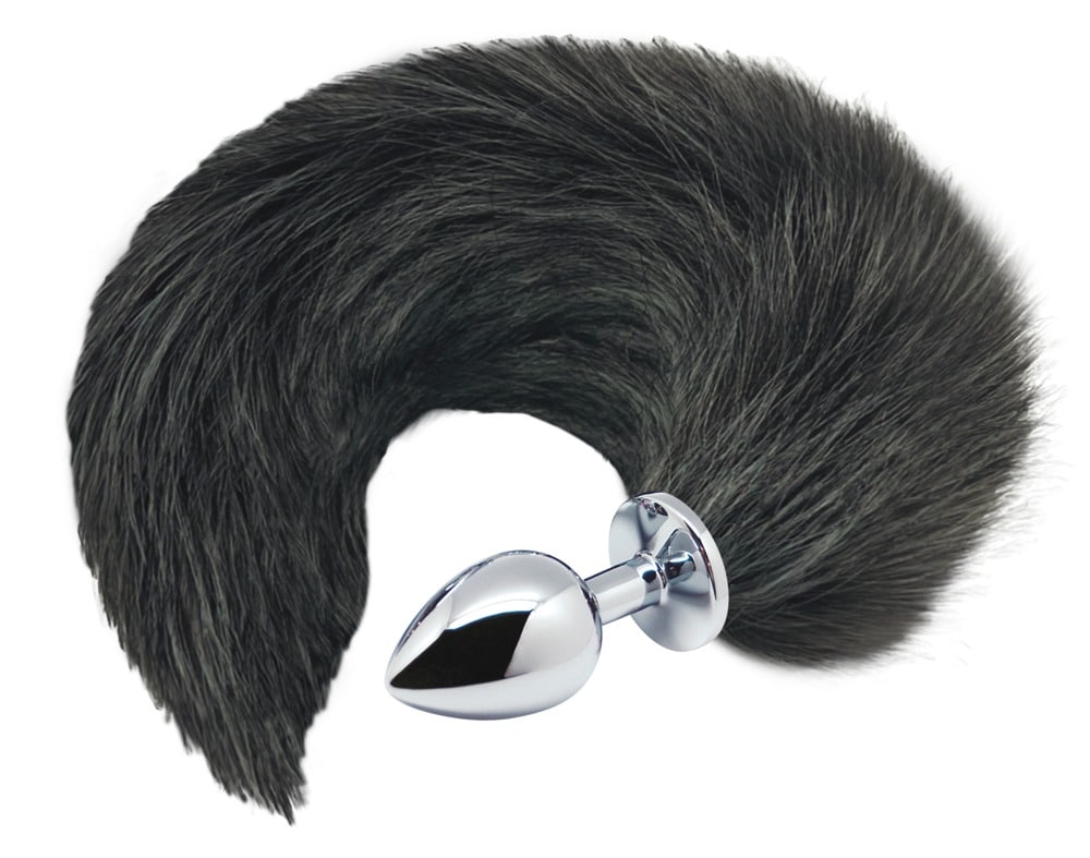 Alive Analplug „Black & White Fox Tail“ aus Metall mit Schweif am Stopper