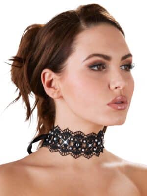 Cottelli ACCESSOIRES Halsband aus Stickerei mit Perlen und Strasssteinen
