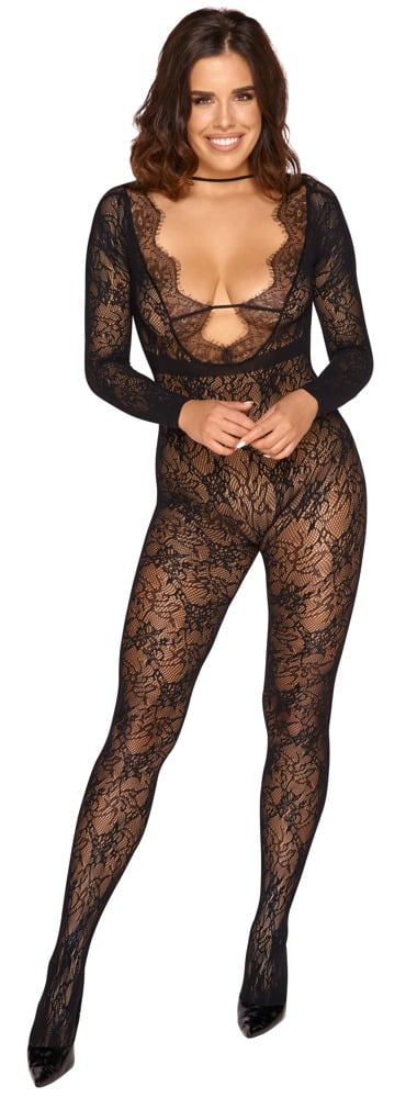 Fantasy by Cottelli Catsuit ouvert in Spitzenoptik und mit Eyelash-Spitze verziert