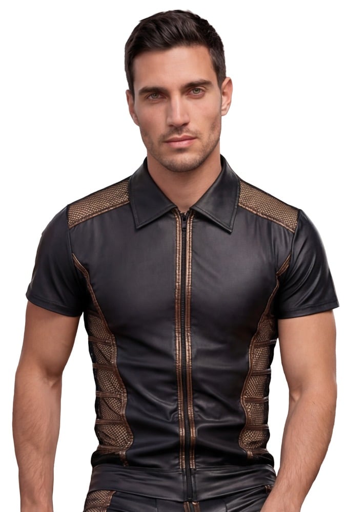 NEK Shirt im Wetlook mit Netz-Einsätzen