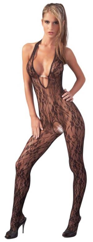 NO:XQSE Spitzen-Catsuit mit Perlen im Dekolleté