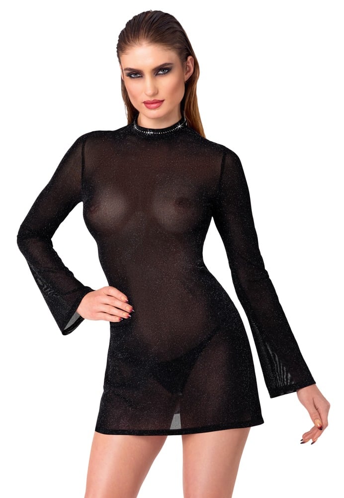 Noir Minikleid in Glitzer-Transparenz