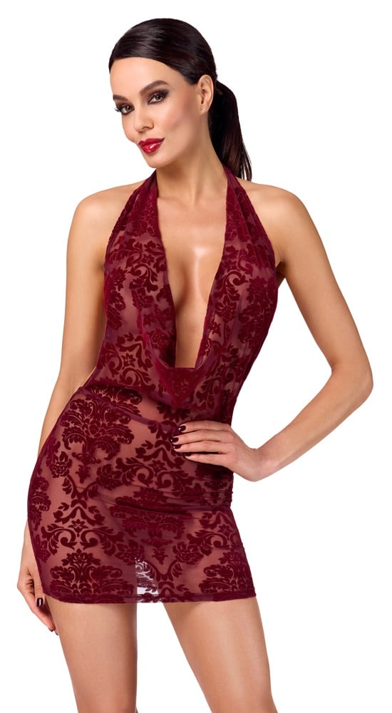Noir Minikleid „Kink Royal“ mit Samtflockprint-Ornamenten