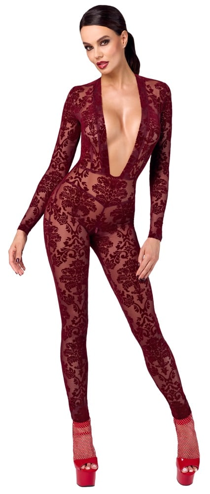 Noir Overall „Kink Royal“ mit Samtflockprint-Ornamenten