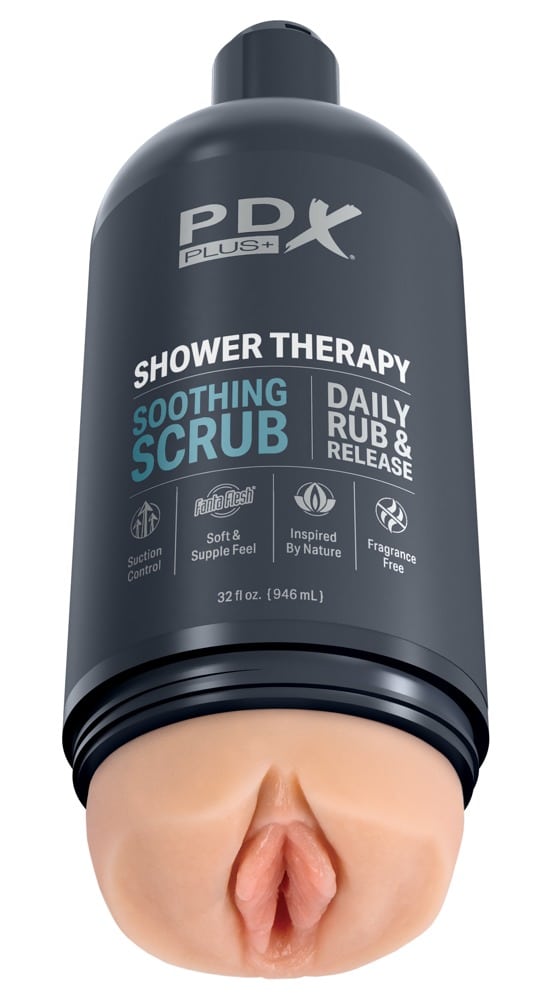 PDX Plus Masturbator „Shower Therapy Soothing Scrub“ inklusive abnehmbarem Saugfuß