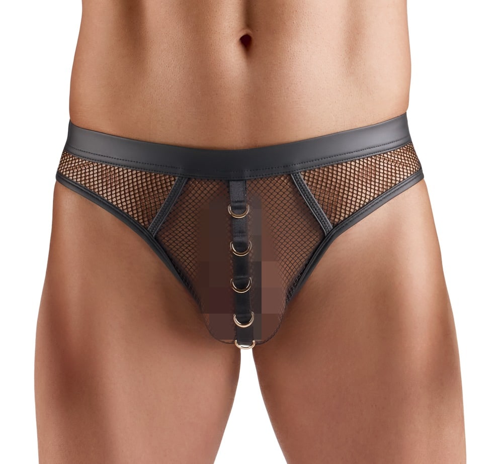 Svenjoyment Netz-String mit stylischen Wetlook-Details